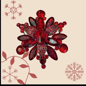 Red Rhinestone Floral Brooch